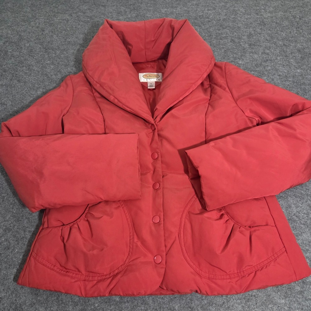 Talbots Petites M Down Puffer Jacket Coral Orange Shawl Collar Winter Coat